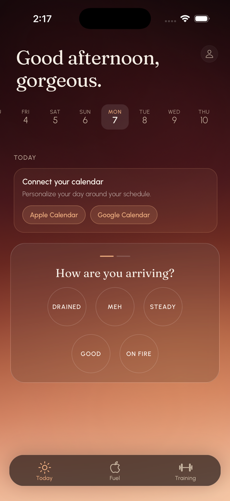 Wren's morning check-in asking how you are arriving today